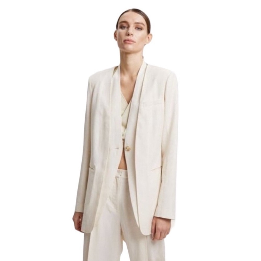 Lattelier Linen Layered Look Blazer Jacket in Ivory L Lagenlook
